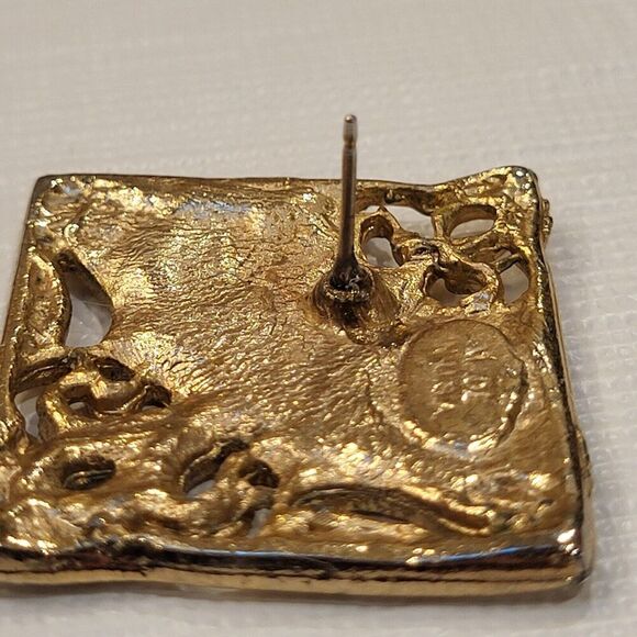 Pierced Earrings Enamel Surface Push Pin 1" square Vintage Style Stamped USA - Picture 10 of 12